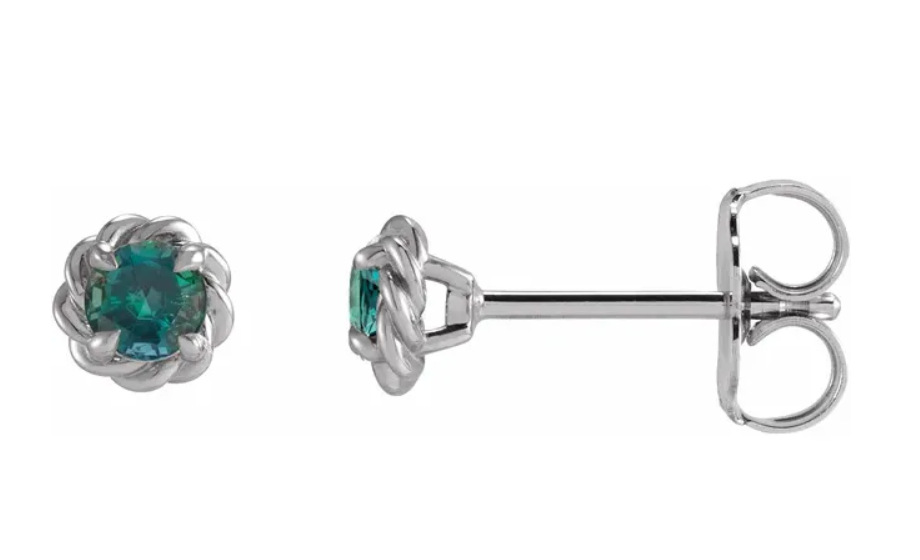14K White Gold Rope Stud Earrings