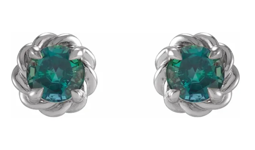 14K White Gold Rope Stud Earrings